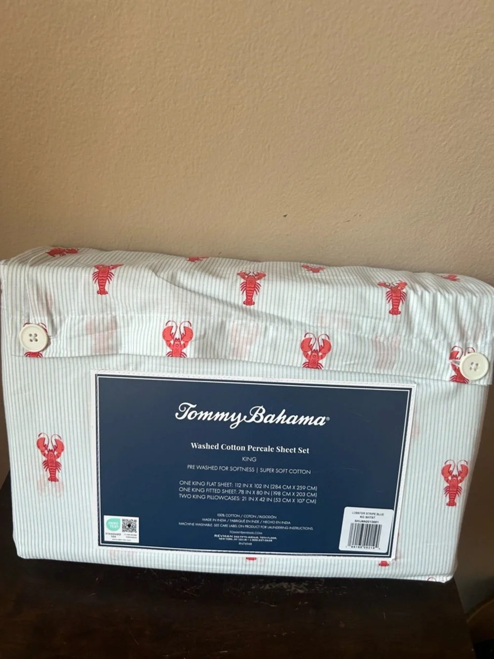 Tommy Bahama King Cotton Sheet Set New Lobster Striped